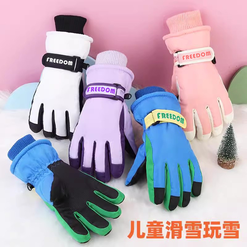 Niños de 3 - 12 años de edad en invierno, guantes de pantalla táctil a prueba de frío a prueba de agua a prueba de viento, antideslizante y caliente para esquiar y jugar con seda
