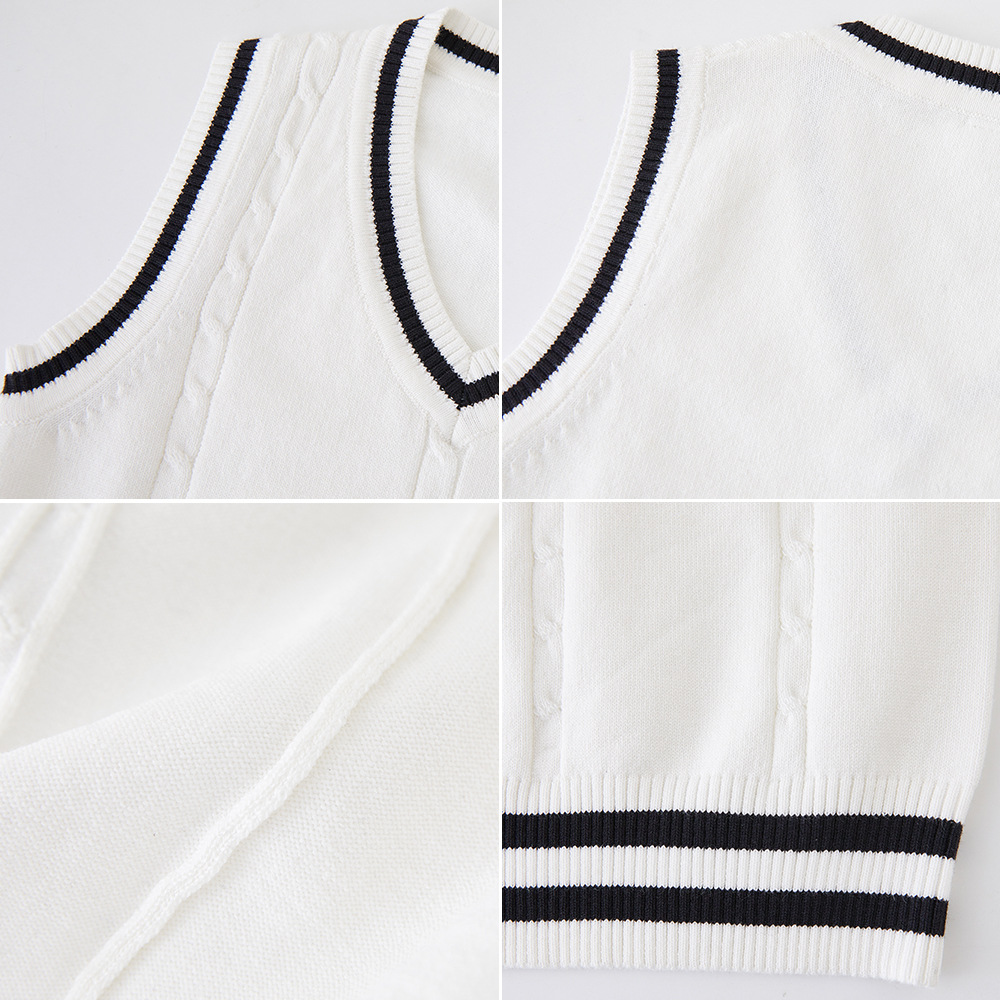 Estilo coreano primavera y otoño giro v-cuello Chaleco de punto para niños uniforme escolar primario y secundario niños y niñas suéter chaleco lana top