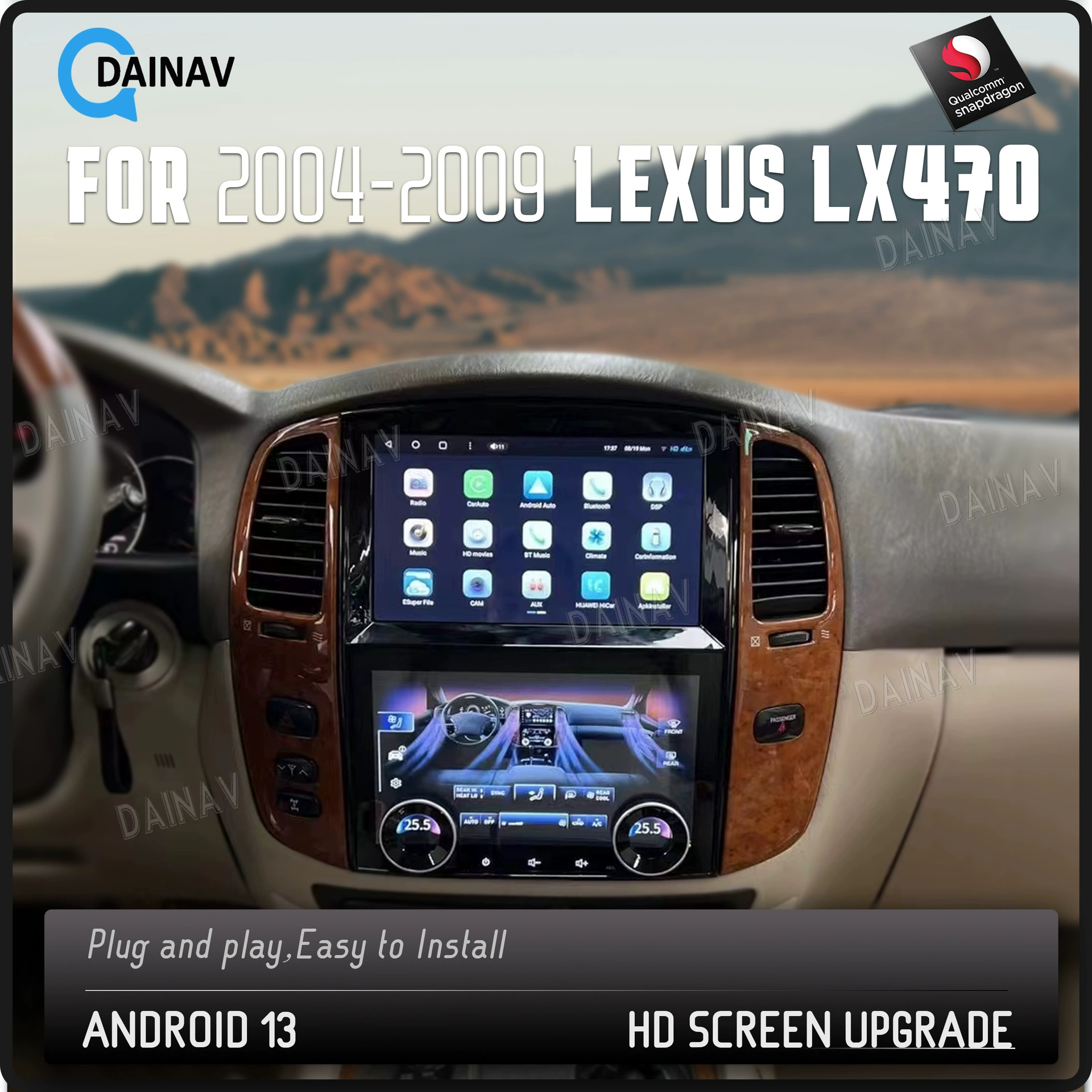 Для 2004-2009 Lexus LX470 модифицированный Центральный контроль новый Android 13 Qualcomm навигация большой экран