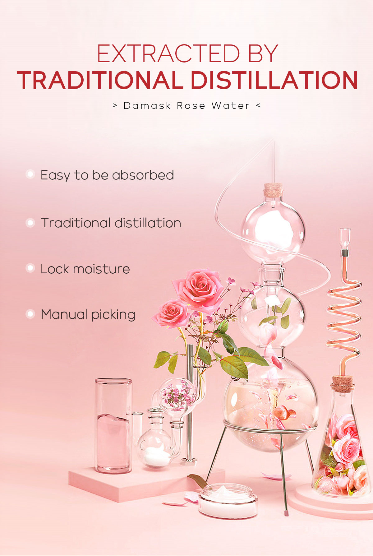Wholesale of cross-border QUIYUM Damascus rose hydrosol wet compress hydrating, Moisturizing and brightening toner in stock from the manufacturer undefined