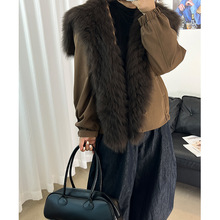 宁派海宁皮草2025新款女狐狸毛时尚海军领鹅绒服短款皮草外套派克