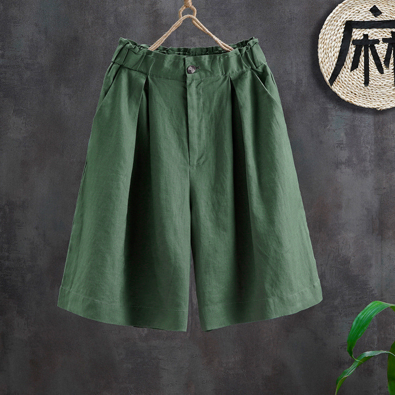 Cotton and Linen Wide-Leg Shorts for Women Summer Loose 2024 New Thin Slimming Look High-Waisted Casual Pants Literary and Versatile Casual Pants
