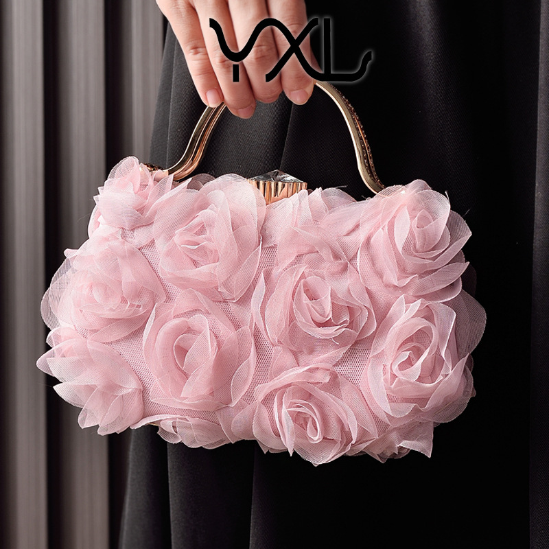 Bolso de cena de flores de estilo caliente europeo y americano, vestido de novia, bolso de vestido blanco, comercio electrónico transfronterizo, ventas directas de fábrica, partybag