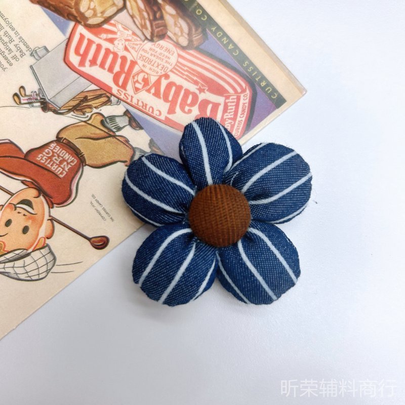 牛仔布条纹波点立体充棉花朵 头饰DIY服装配件鞋袜包挂手机壳辅料|undefined