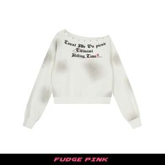 Fudge Pink 25秋季New美式复古辣妹个性斜肩套头卫衣
