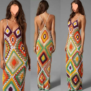 Aliexpress Wish Fully Handmade Crochet Beach Wedding Dress with Color Splicing Long Wedding Dress