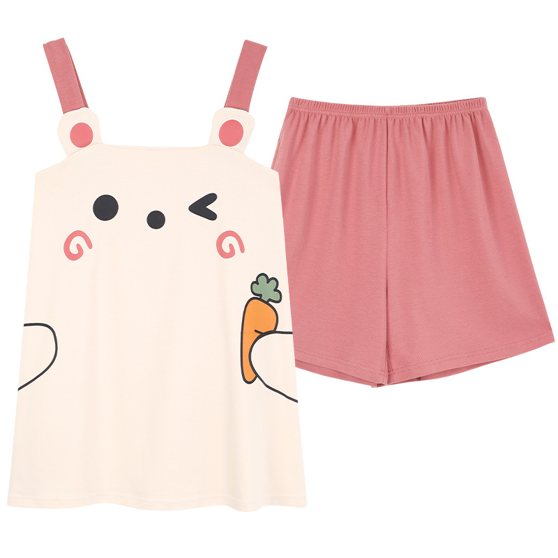 Pajamas, women's clothes, cotton camisole shorts, summer cute ladies, fresh girls, casual sleeveless home suit set_voghion.com
