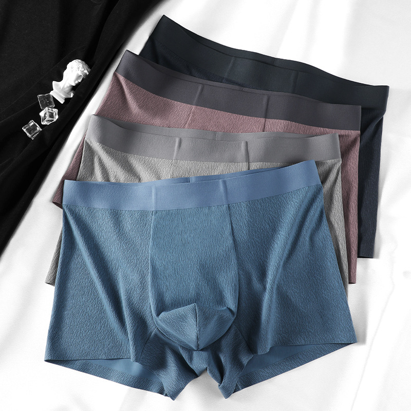 Ropa interior masculina de seda helada de verano calzoncillos tipo bóxer antibacterianos transpirables 7A tendencia pantalones de cuatro esquinas sueltos para jóvenes pantalones cortos de cintura media