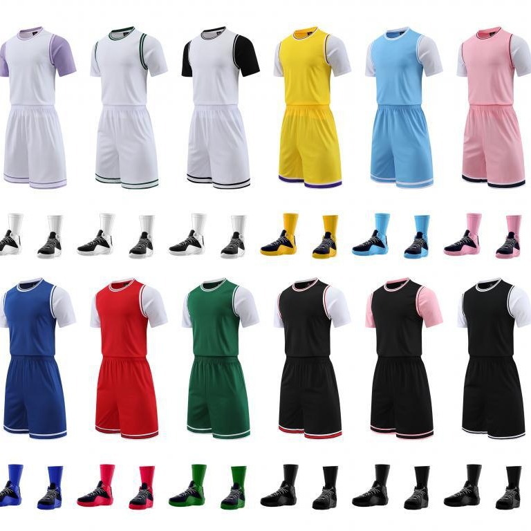 Fake two-piece jersey printed women's short-sleeved basketball uniform suit male student class uniform order team activity competition team uniform