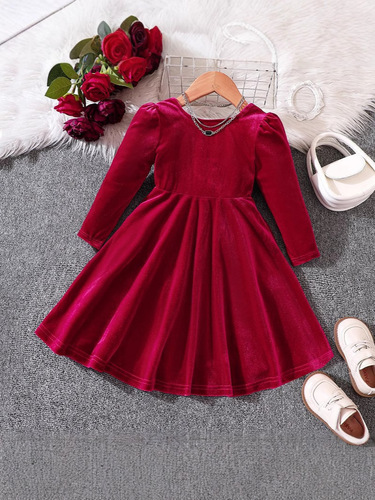 EW children's clothing new products for young and middle children's autumn and winter velvet bow Christmas princess dress
