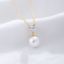 s925纯银心形锆石珍珠项链女百搭简约锁骨链银饰品小众设计感轻奢