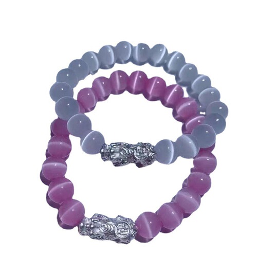 Natural cat's eye stone, sterling silver Pixiu bracelet, pure silver 999 Pixiu bracelet, live broadcast sales, companion gift wholesale