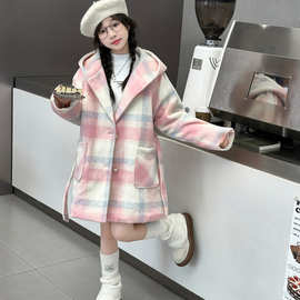 女童呢子外套冬款2025新款儿童时尚韩版加棉加厚长款大衣洋气冬季