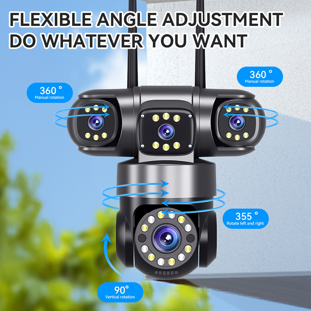 WiFi surveillance camera 4-view HD night vision PTZ