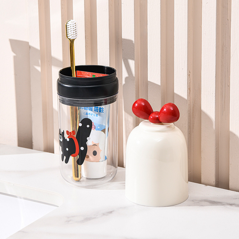 Caja de cepillo de dientes de viaje de gato, taza de enjuague portátil, taza de cepillo de dientes de PET, taza de lavado, caja de aparatos de dientes, recipiente de pasta de dientes