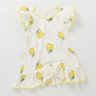 Girls Nightgown Pure Cotton Summer Thin Kidsren's Pajamas Little Girl Baby Summer Princess Style Sleeveless Home Clothes