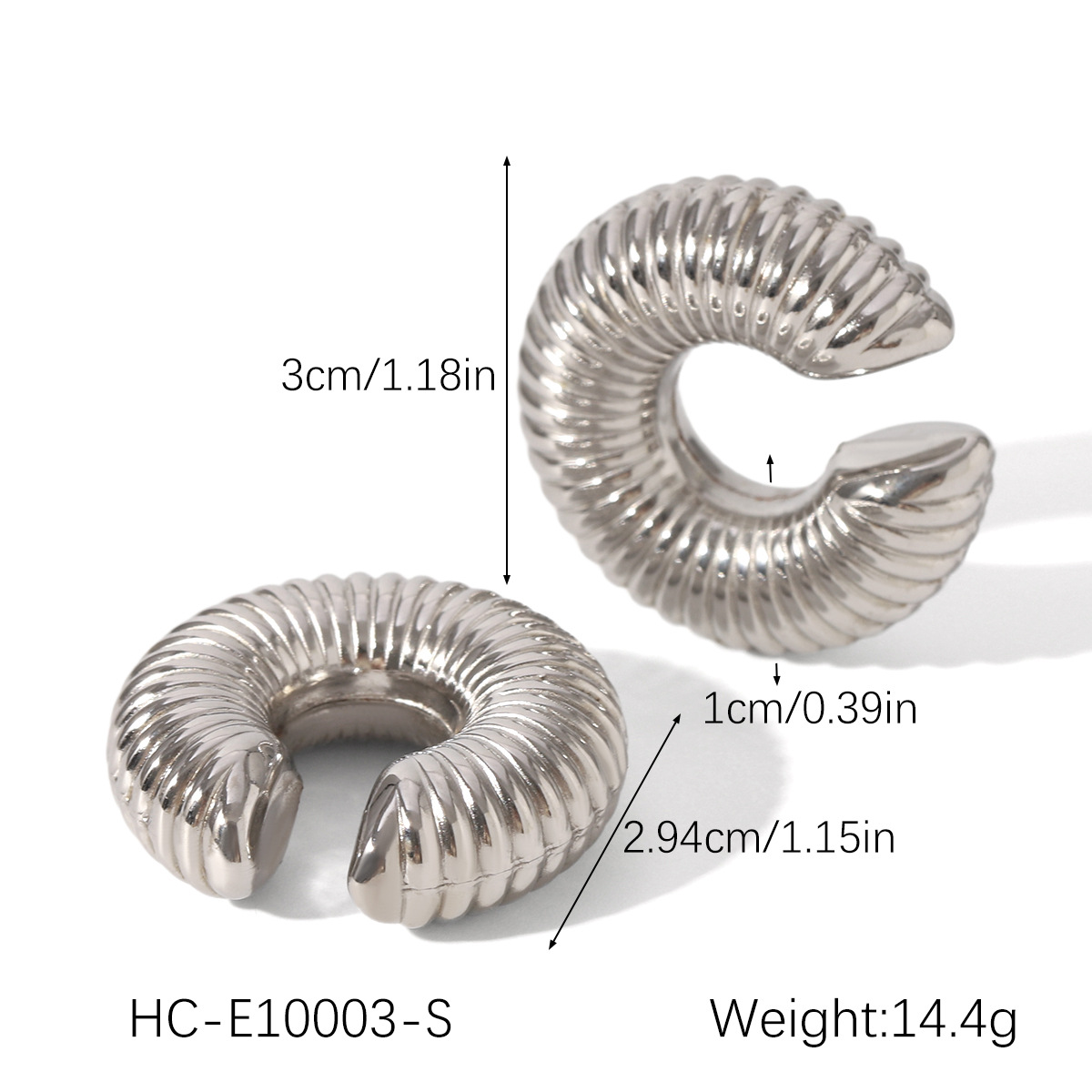 Pendientes de pinzas de oreja huecas de acero inoxidable clásico de moda europea y americana