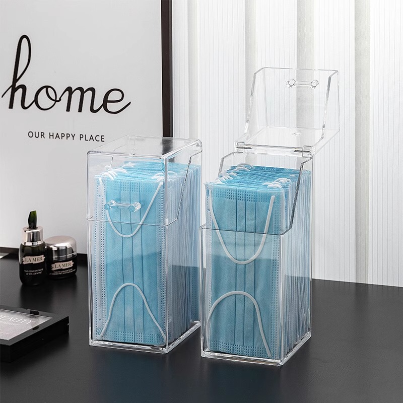 Mask Storage Box with Lid Dust-Proof Household Mouth and Nose Mask Entry Door Desktop Entrance Temporary Storage Transparent Mask Box Extraction