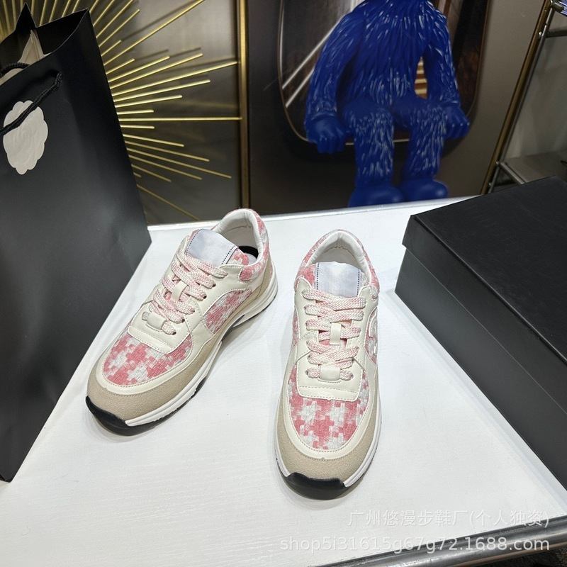 小香风休闲运动鞋女2025新款真皮网面透气增高厚底系带拼色老爹鞋|undefined