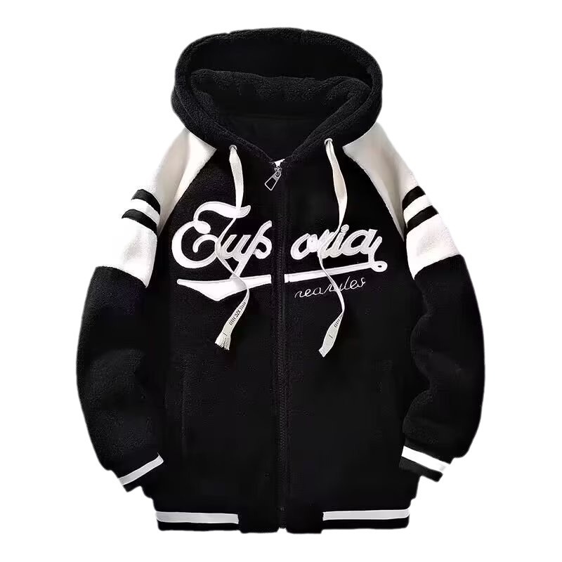 Ropa abrigo de lana de cordero para niños otoño estudiante engrosada suéter chaqueta con capucha abrigo de algodón acolchado para adolescentes 2023