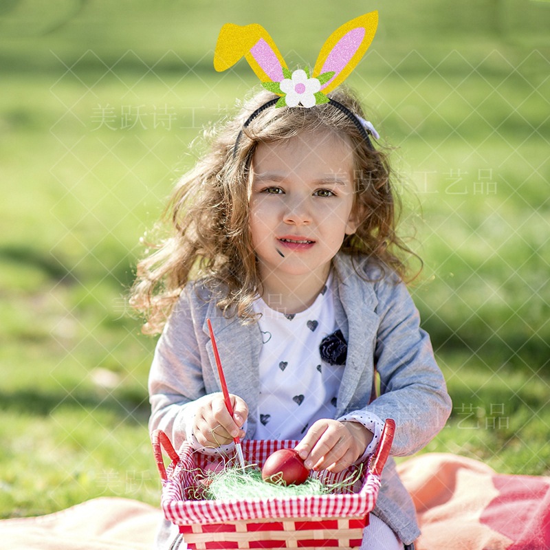Transfronterizo nuevo huevo de Pascua Tema del partido Decoración Accesorios diadema accesorios para el cabello niños conejo Festival actividad apoyos
