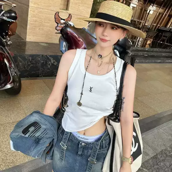 New Ribbed Cami Tank Top Embroidered Slim Fit Base Layer Slimming Versatile Sleeveless Letter Top Short Summer Outer Wear