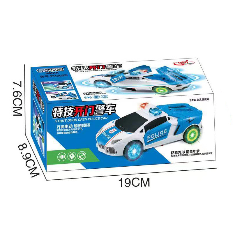Stunt eléctrico de los niños Puerta Abierta coche de policía universal giratoria música luz policía coche de juguete puesto al por mayor