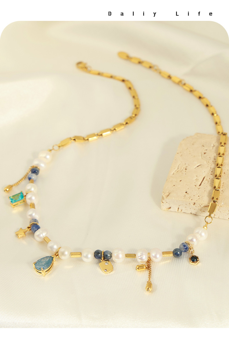 Zircon Inlay Material Choker Classification Copper Chain Material Casual Simple Style Geometric Freshwater Pearl Titanium Steel Copper 18K Gold Plated Zircon Choker In Bulk