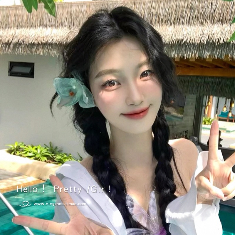 Butterfly Blue Edge clip para mujeres 2025 nuevo estilo de alto nivel flor lateral frange clip de pelo frente al mar clip de boca de pato clip de pelo toque