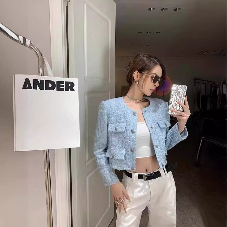 Saco Corto de Tweed Estilo Chanel para Mujer, Poliéster