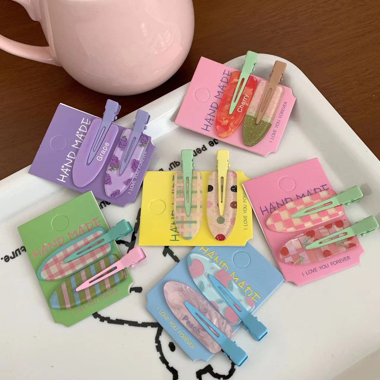 2个装 春日果园少女心无痕夹鸭嘴夹葡萄水蜜桃发夹侧边夹头饰发饰