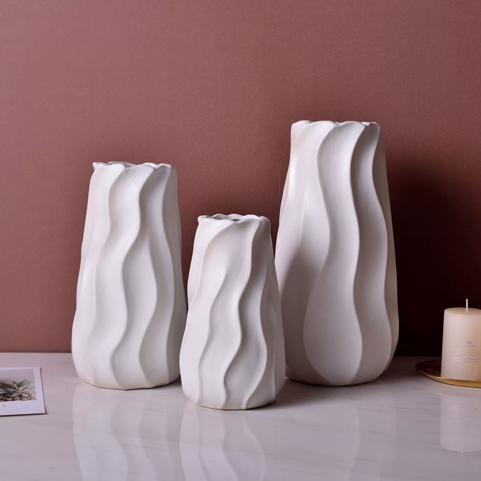 Белый, зеленый, розовый глиняный вазa Yuguang Morandi трехместная декоративная посуда цветочное ремесло украшение