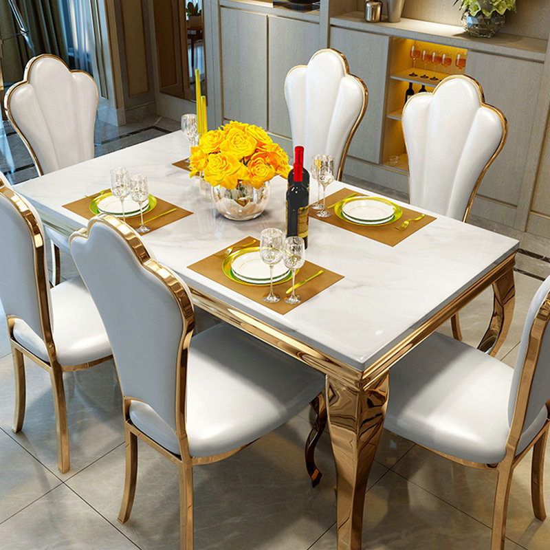欧式大理石餐桌现代简约餐桌椅组合轻奢长方形小户型家用吃饭桌子