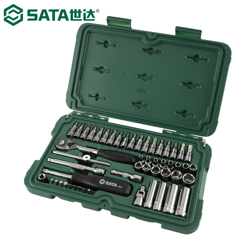 世达09002套筒工具组汽修棘轮扳手组工具箱52件套1/4英寸6.3mm