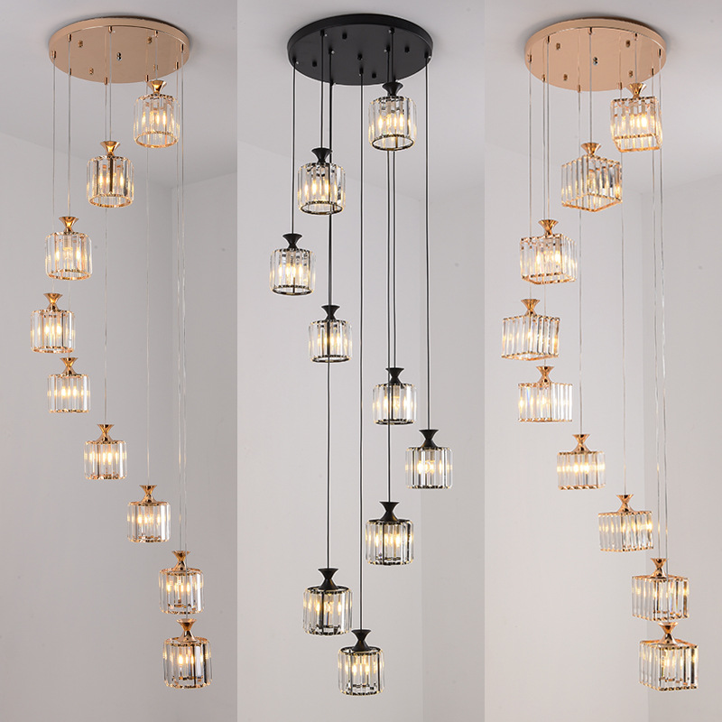 超亮水晶樓梯吊燈輕奢公寓別墅複式樓loft挑空客廳長吊燈店鋪商用