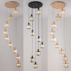 超亮水晶樓梯吊燈輕奢公寓別墅複式樓loft挑空客廳長吊燈店鋪商用