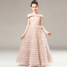 一字肩儿童礼服粉色公主裙钢琴演出服主持蛋糕礼服裙生日蓬蓬长裙