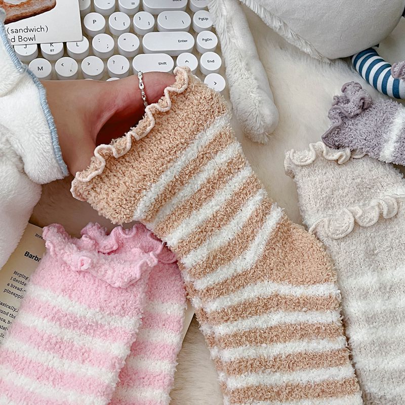 Calcetines de Piso de Felpa de Poliéster Térmicos, Absorción de Sudor y Antifricción para Invierno y Hogar