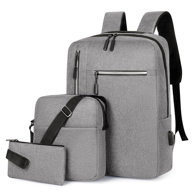 Cross-Border Manufacturer Computer Bag Three-Piece Set Fashionable High-Quality Texture Backpack Lightweight Large-Capacity Casual Backpack for Going Out