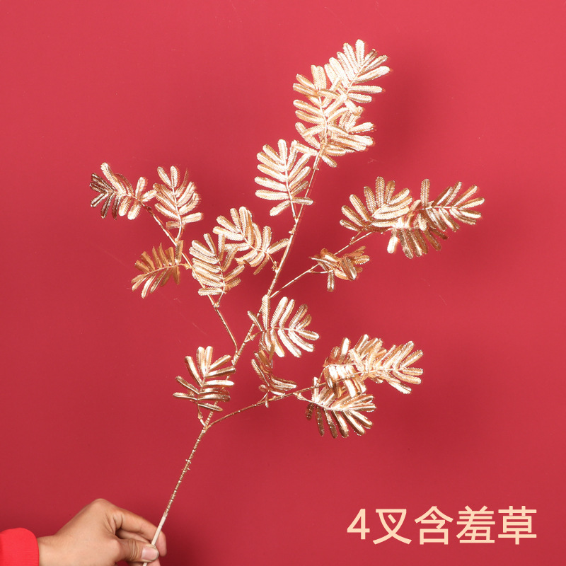 Flor de simulación dorada Phalaenopsis flor dorada de Año Nuevo 3 hortensias de madera flor de plástico dorado hoja dorada material de flor dorada