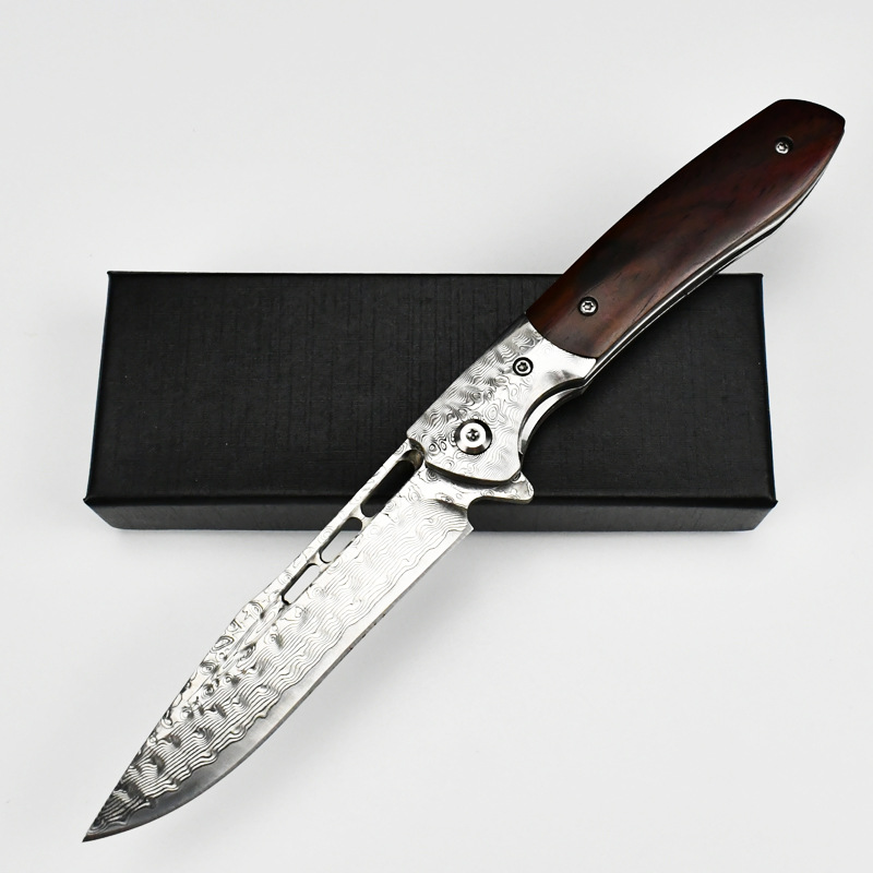 大马士革防身折叠刀战术小刀便携口袋刀野外求生刀随身刀轴承快开