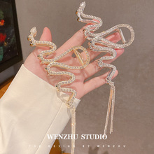 轻奢水钻抓夹大号蛇形夹子女高级感流苏链条发夹后脑勺鲨鱼夹头饰