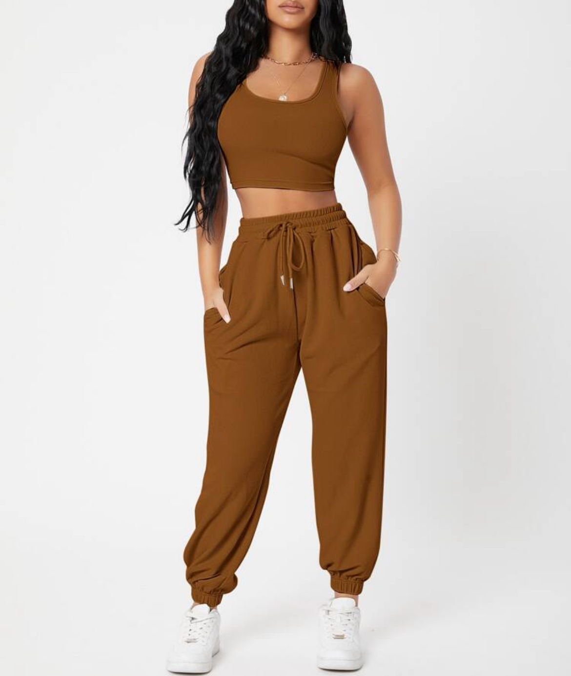 490g Weight Sleeveless Sleeve Length Polyester Fabric Type Pants Sets Sets Type 2 Pieces Set Quantity Casual, Daily Occasion Round Neck Neckline Breathable Function Skinny Fit Type Solid Color Pattern Summer Season Women's Gender Streetwear, Sport Style Style Women's Streetwear Sport Style Solid Color Polyester Round Neck Tracksuit 26
