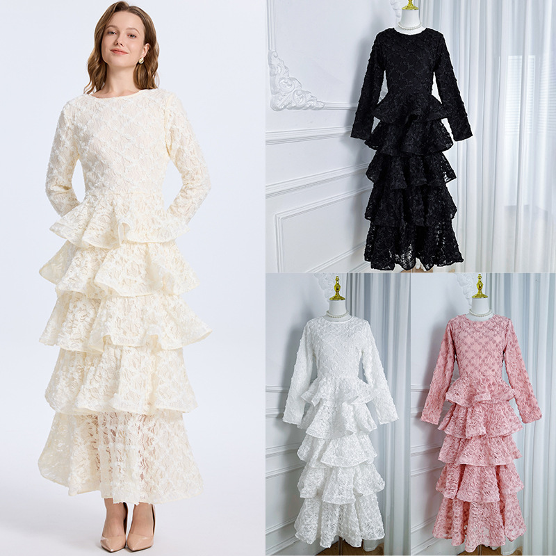Long Evening Gown for Banquets and Annual Meetings, 2026 Long-Sleeve Dress with Intricate 3D Floral Embroidery and Layered Cake-Style Design Long Evening Gown for Banquets and Annual Meetings, 2026 Long-Sleeve Dress with Intricate 3D Floral Embroidery and Layered Cake-Style Design