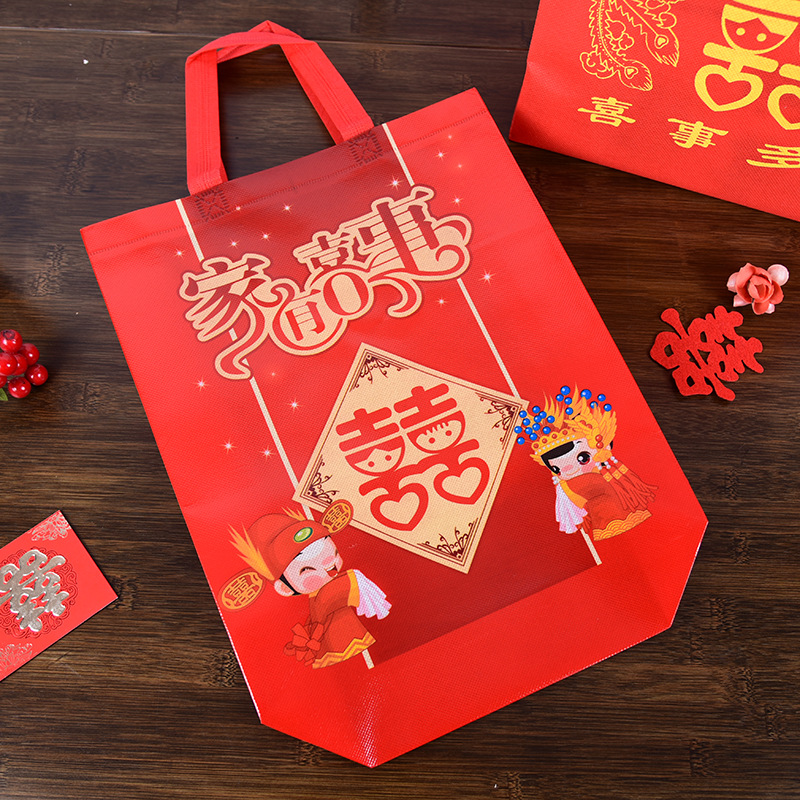 Bolso de boda no tejido rojo regalo impermeable bolsa de caramelo de boda grande caja de regalo de mano bolsa de regalo