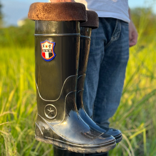 PVC black high-top fishing flat-soled rice-planting shoes for men and women, outdoor non-slip waterproof field soft-soled rice-planting boots for men and women