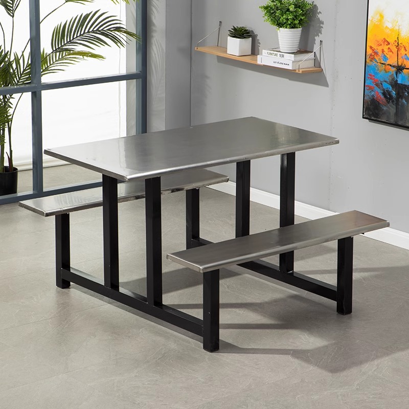 Mesa y silla de comedor para empleados, escuela, empresa, comedor, fábrica, comedor de acero inoxidable, mesa y silla de comedor para 4 personas, 6 personas, 8 personas
