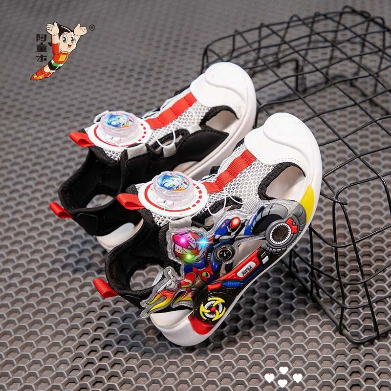 Astro Boy 2025 новые летние детские дышащие сандалии с вращающейся кнопкой, спортивная универсальная модная детская обувь для подростков