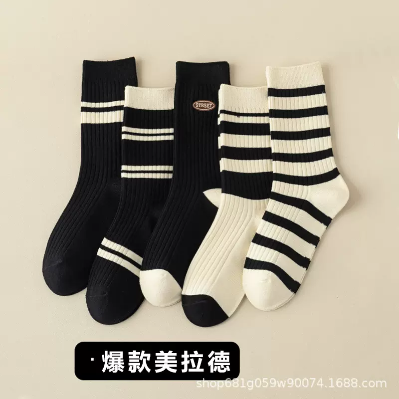 诸暨美拉德色系袜子女ins中筒纯棉秋冬厚款配鲨鱼裤长筒堆堆袜女