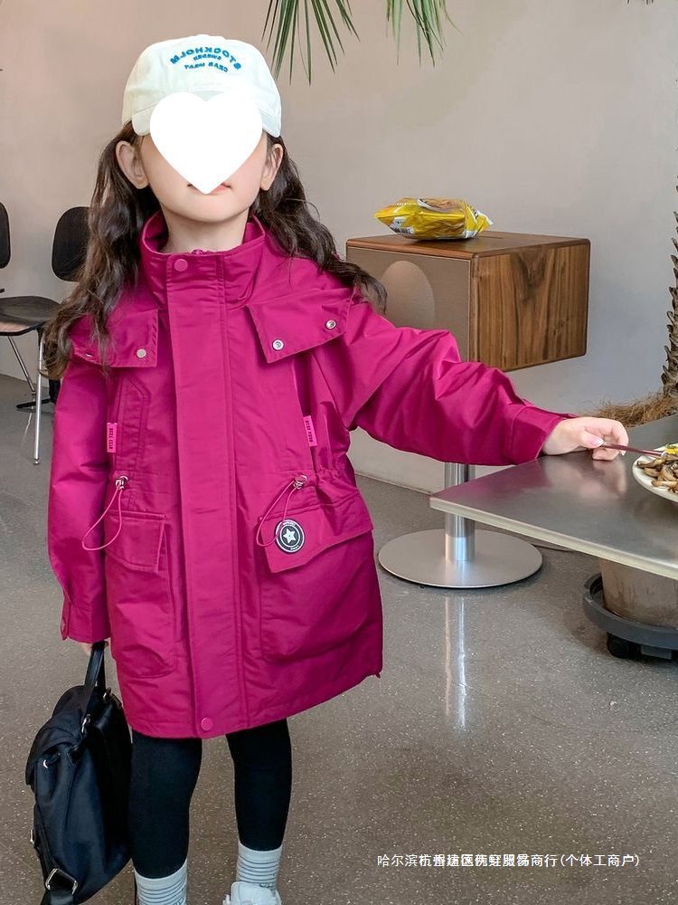 여아 재킷 2024 가을 신스타일 어린이 후드 재킷  중형 및 긴 스타일리쉬 작업 재킷 아동복